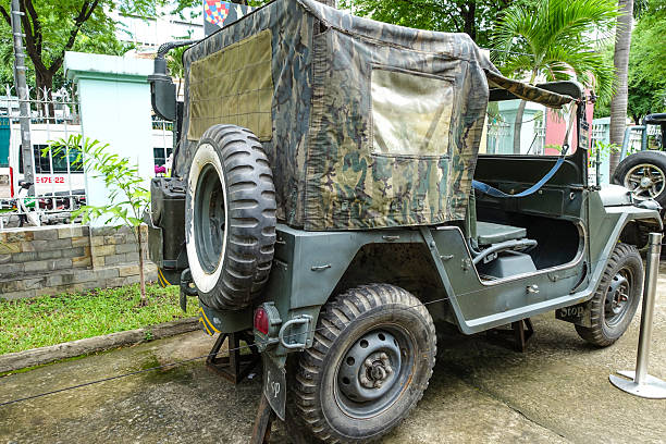US Jeep utilized during the Vietnam war by the American Army at War Remmants Museum In Ho Chi Minh City, Vietnam, July 2025.