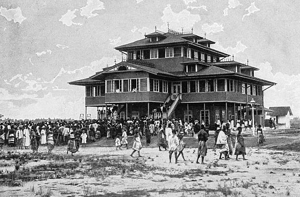 Black and White Photograph of the British Empire in the 19th Century: Queen Victoria 1897 Jubilee Celebrations, Bonny, West Africa