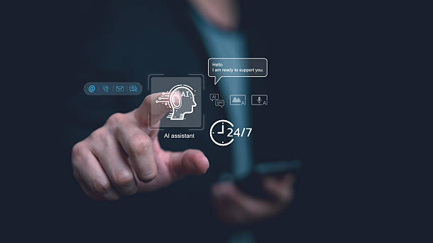 istock Businessman using smartphone and touch virtual AI assistant icon with 24/7 support symbol, representing artificial intelligence chatbot technology, communication, customer service automation concept. 2242832296