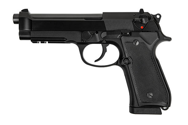 istock Black semi-automatic pistol isolated on a white background. 2242833880