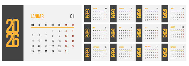 istock Modern bold Calendar Germany 2026 template set, layout of 12 month Horizontal pages. Deutsch planner week start Monday 2242833935