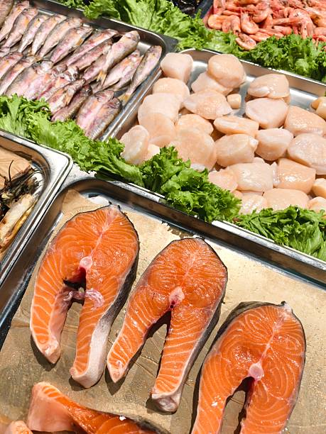 Fresh fish on ice for sale at market