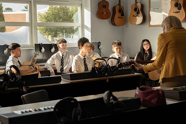 istock Students paying attention to teacher in school music class 2242841581