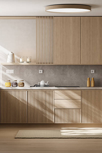 istock Japandi Kitchen Interior with Pine Wood and Minimalist Styling 2242854461