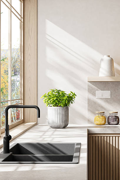 istock Japandi Kitchen Interior with Pine Wood and Minimalist Styling 2242854570