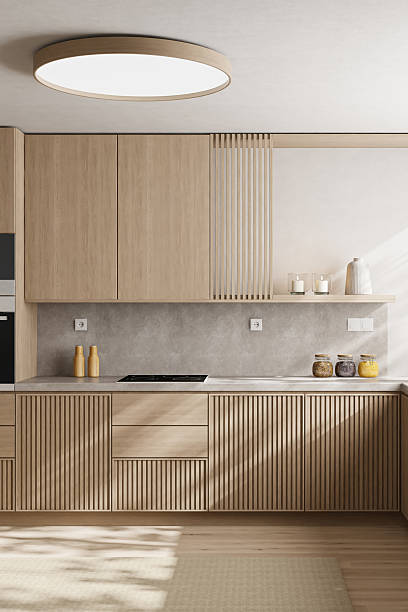 istock Japandi Kitchen Interior with Pine Wood and Minimalist Styling 2242854664