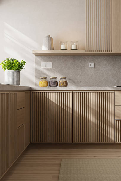istock Japandi Kitchen Interior with Pine Wood and Minimalist Styling 2242854669