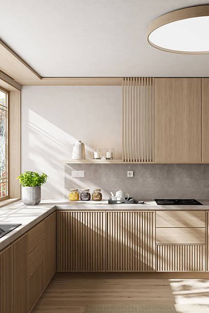 istock Japandi Kitchen Interior with Pine Wood and Minimalist Styling 2242854730