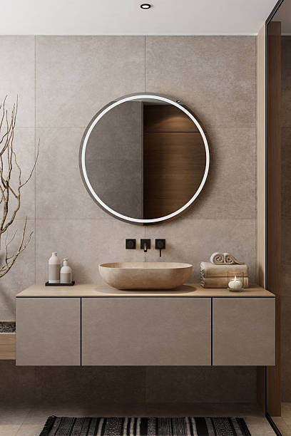 istock Japandi Bathroom Interior with Natural Materials and Minimalist Design 2242857304