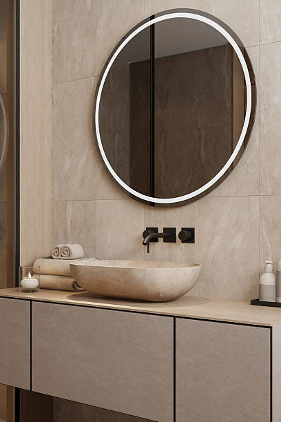 istock Japandi Bathroom Interior with Natural Materials and Minimalist Design 2242857329