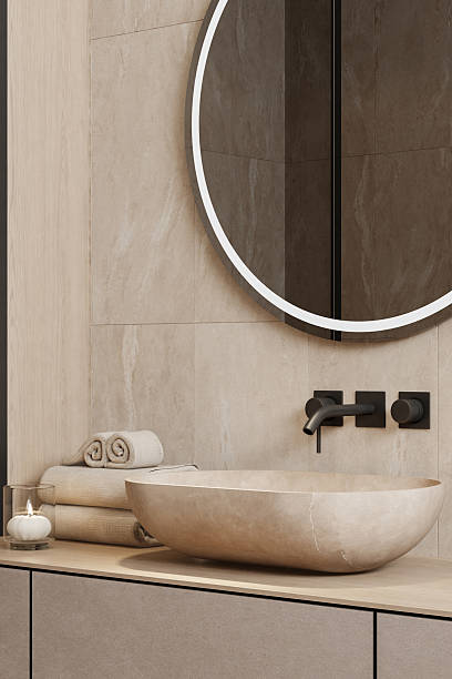 istock Japandi Bathroom Interior with Natural Materials and Minimalist Design 2242857349