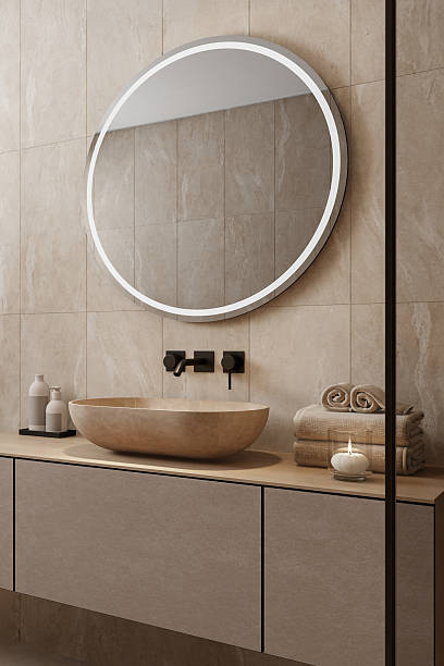 istock Japandi Bathroom Interior with Natural Materials and Minimalist Design 2242857356