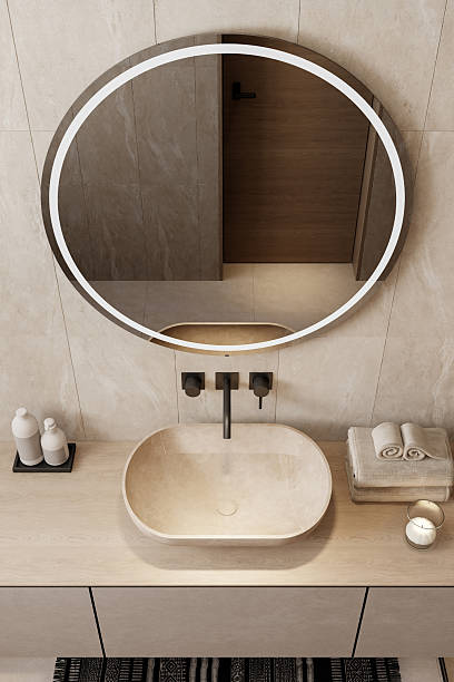 istock Japandi Bathroom Interior with Natural Materials and Minimalist Design 2242857375