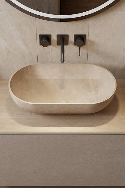 istock Japandi Bathroom Interior with Natural Materials and Minimalist Design 2242857378