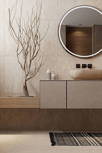 istock Japandi Bathroom Interior with Natural Materials and Minimalist Design 2242857383