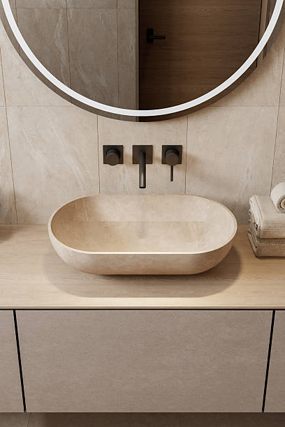 istock Japandi Bathroom Interior with Natural Materials and Minimalist Design 2242857402