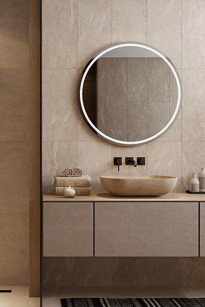 istock Japandi Bathroom Interior with Natural Materials and Minimalist Design 2242857417