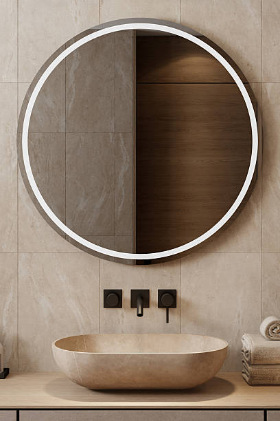 istock Japandi Bathroom Interior with Natural Materials and Minimalist Design 2242857442