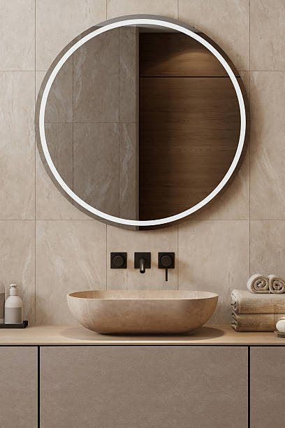 istock Japandi Bathroom Interior with Natural Materials and Minimalist Design 2242857468