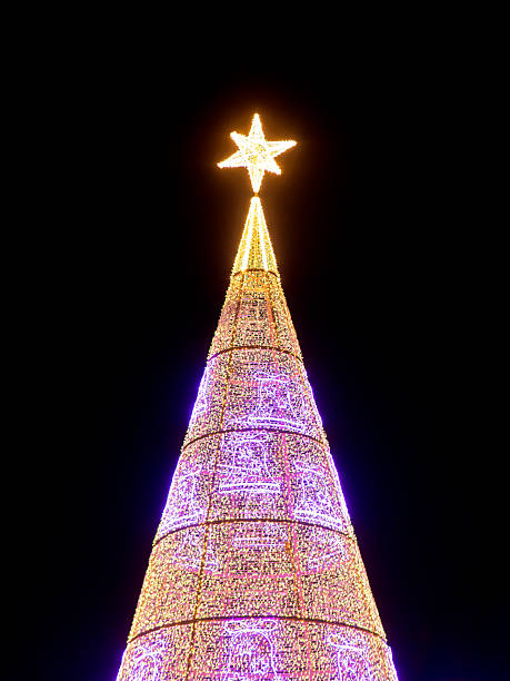 istock Giant christmas tree illuminated with bright star. 2242867881