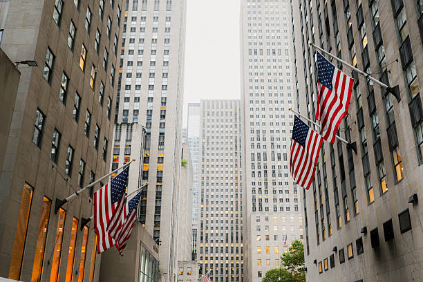 istock American flags hanging on rockefeller center architecture 2242868025