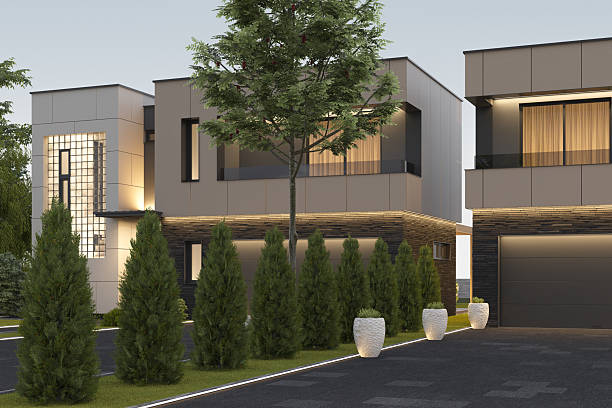 istock Modern Duplex Villa Exterior at Sunrise 2242883699