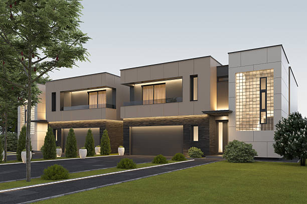 istock Modern Duplex Villa Exterior at Sunrise 2242883704