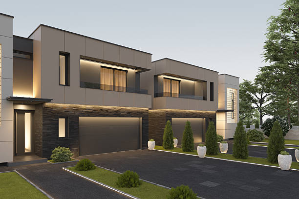 istock Modern Duplex Villa Exterior at Sunrise 2242883706
