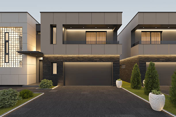 istock Modern Duplex Villa Exterior at Sunrise 2242883713