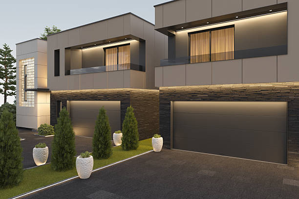 istock Modern Duplex Villa Exterior at Sunrise 2242883757