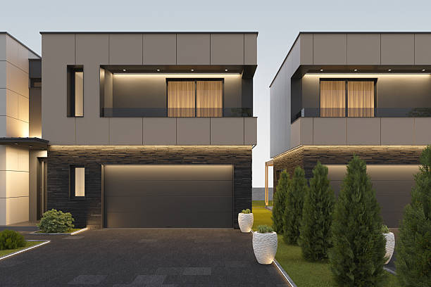 istock Modern Duplex Villa Exterior at Sunrise 2242883807