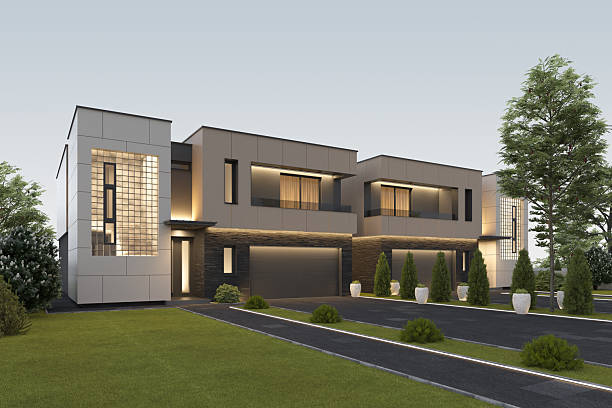istock Modern Duplex Villa Exterior at Sunrise 2242883809