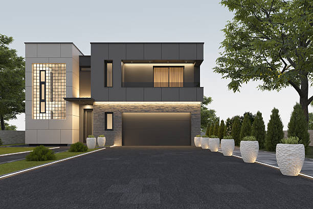 istock Modern Duplex Villa Exterior at Sunrise 2242883918