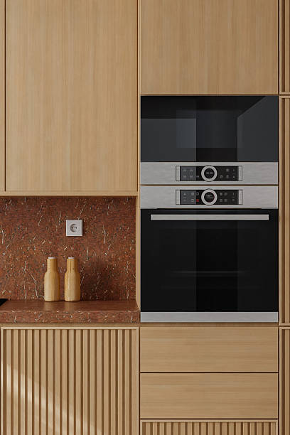 istock Luxury Kitchen Interior Close-up with Pine Wood and Red Marble Accents 2242887638