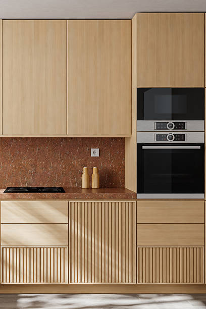 istock Luxury Kitchen Interior Close-up with Pine Wood and Red Marble Accents 2242887672