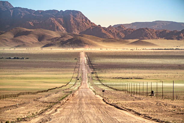 istock Long straight dirt african road 2242889543
