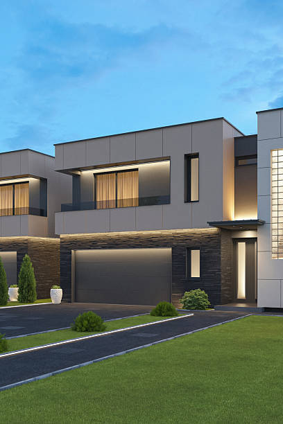 istock Luxury Two-Story Villa with Modern Architectural Design at Dusk 2242892404