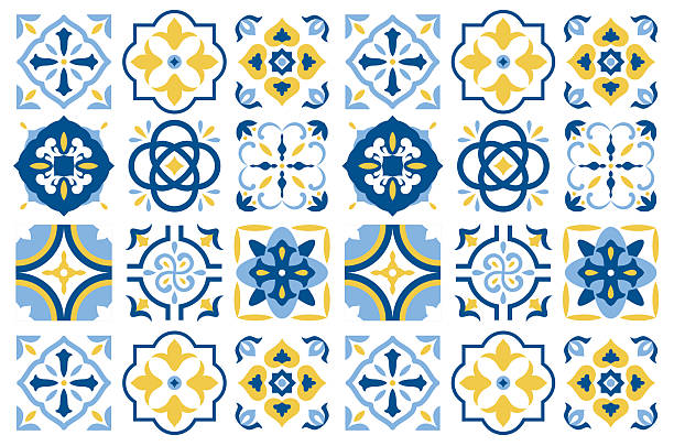 Mediterranean tiles pattern blue and yellow