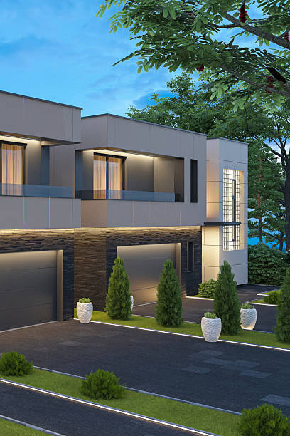 istock Luxury Two-Story Villa with Modern Architectural Design at Dusk 2242893802