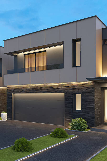 istock Luxury Two-Story Villa with Modern Architectural Design at Dusk 2242893916