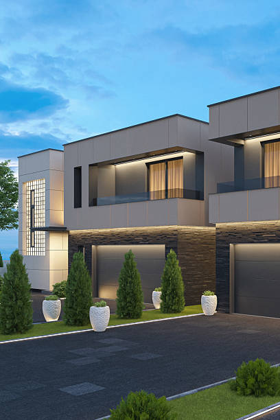 istock Luxury Two-Story Villa with Modern Architectural Design at Dusk 2242895450