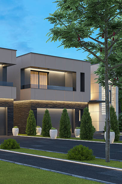 istock Luxury Two-Story Villa with Modern Architectural Design at Dusk 2242895451