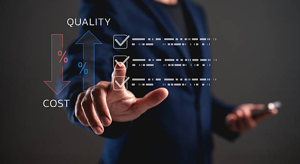istock A professional person evaluates quality and cost, using digital checkmarks and graphs to illustrate decision-making processes. 2242896976