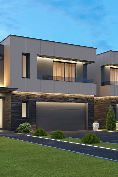 istock Luxury Two-Story Villa with Modern Architectural Design at Dusk 2242897235