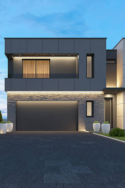 istock Luxury Two-Story Villa with Modern Architectural Design at Dusk 2242897236