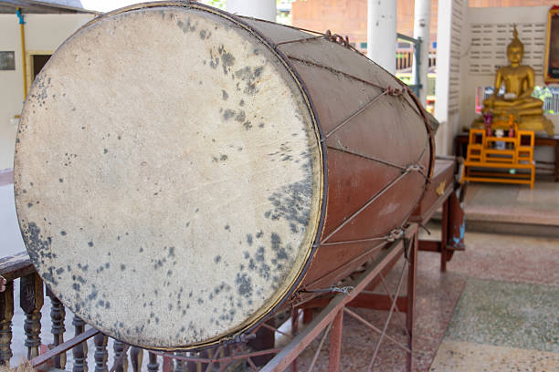 An old drum in a Buddhist temple in the Thai countryside
