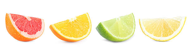 istock Citrus fruits. Cut fresh lemon, grapefruit, lime and orange isolated on white, set 2242903992