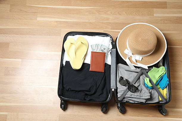 istock suitcase with things, travel background with space for text 2242914769