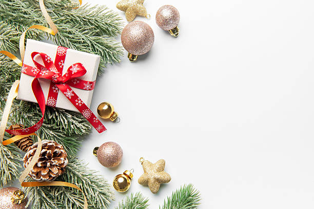 istock Christmas gift box with fir branches and ornaments 2242926003