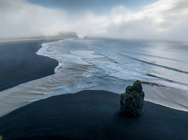 The panorama and pattern of black beach of Iceland